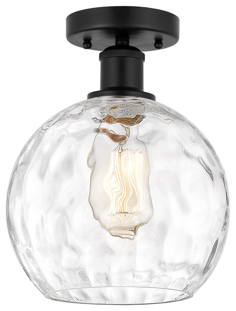 Edison Athens 1-Light 8" Semi-Flush Mount, Matte Black/Clear Water Glass