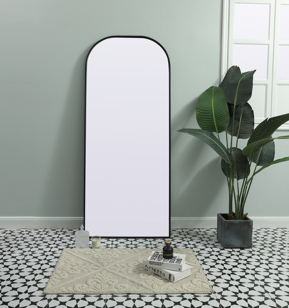 Metal Frame Arch Full Length Mirror 28X66 Inch, Black