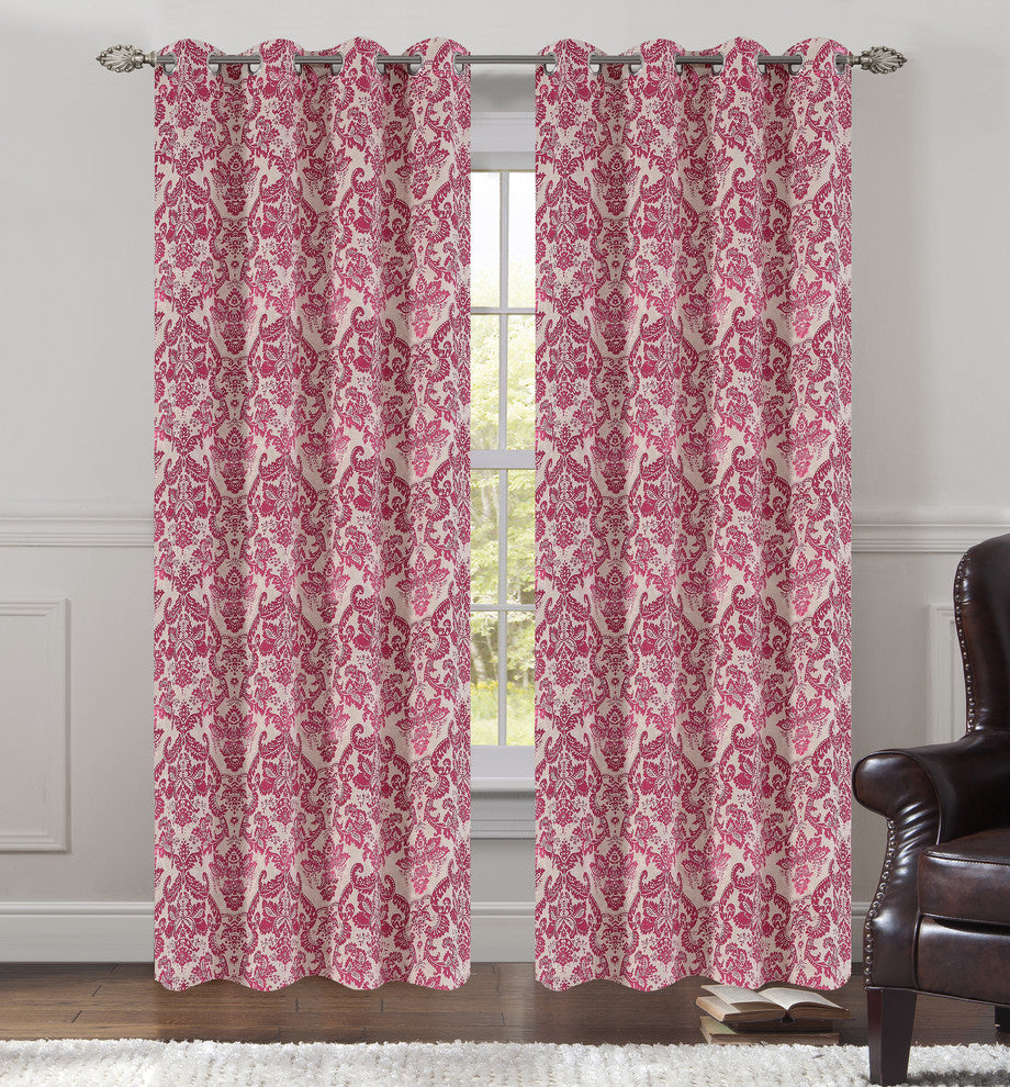 Jacquard Fern Drapery Curtain Panels, Fuchsia, 50"x63", Set of 2