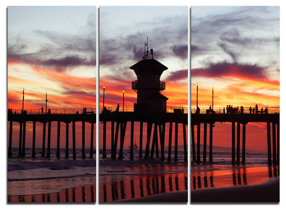 "Pier California at Sunset With Clouds" Metal Wall Art, 3 Panels, 36"x28"