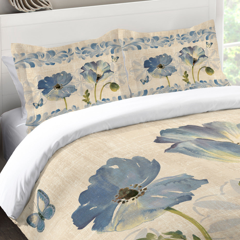 Laural Home Indigo Watercolor Poppies Comforter Sham