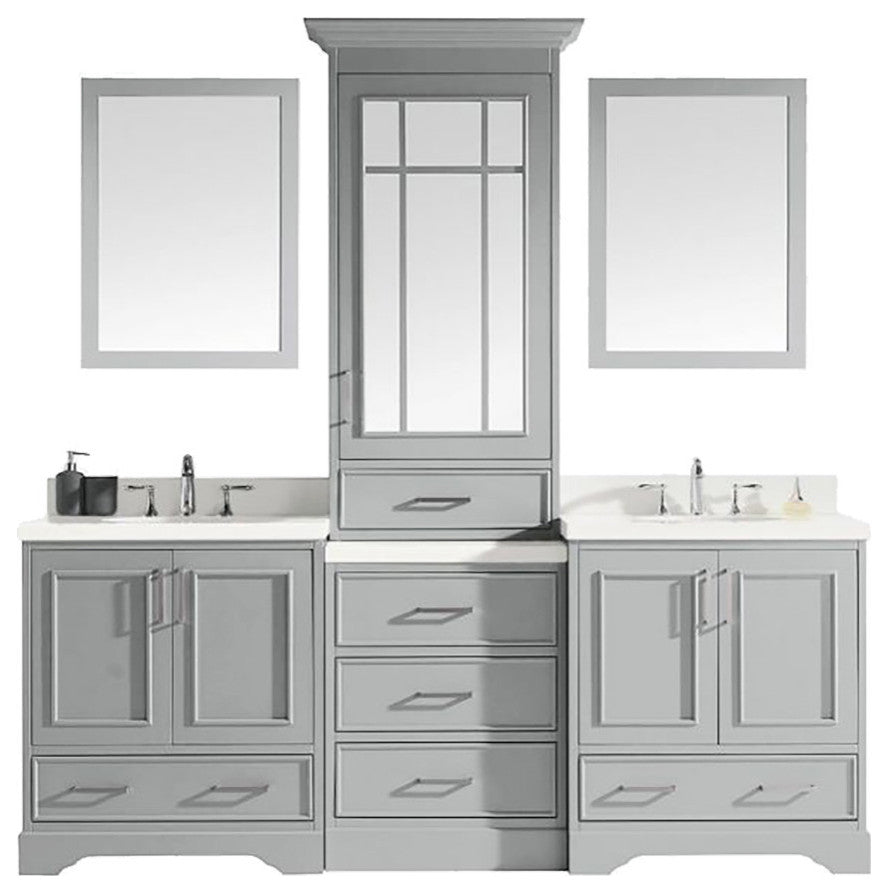 ARIEL Stafford 85" Double Sink Bathroom Vanity White Quartz Top