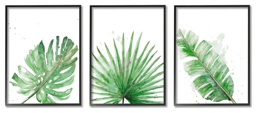 Green Leaves Modern Green Tropical Palm Fans ,3pc, each 24 x 30