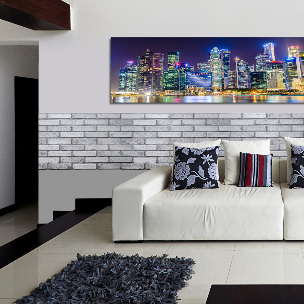 Off White Grey Bricks 3D Wall Panels, Set of 10, Covers 54.4 Sq Ft
