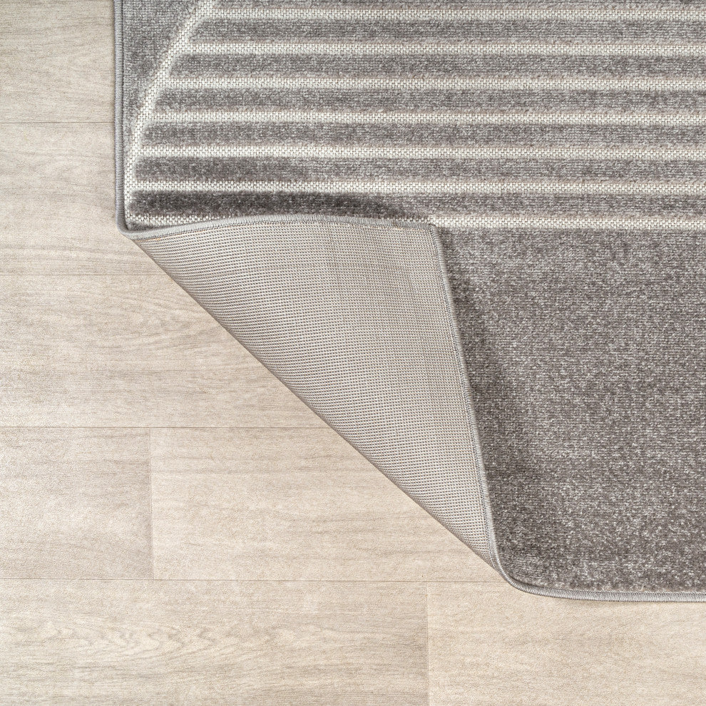 High-Low Arch Scandi Striped Gray/Cream 4 ft x 6 ft Indoor/Outdoor Area Rug
