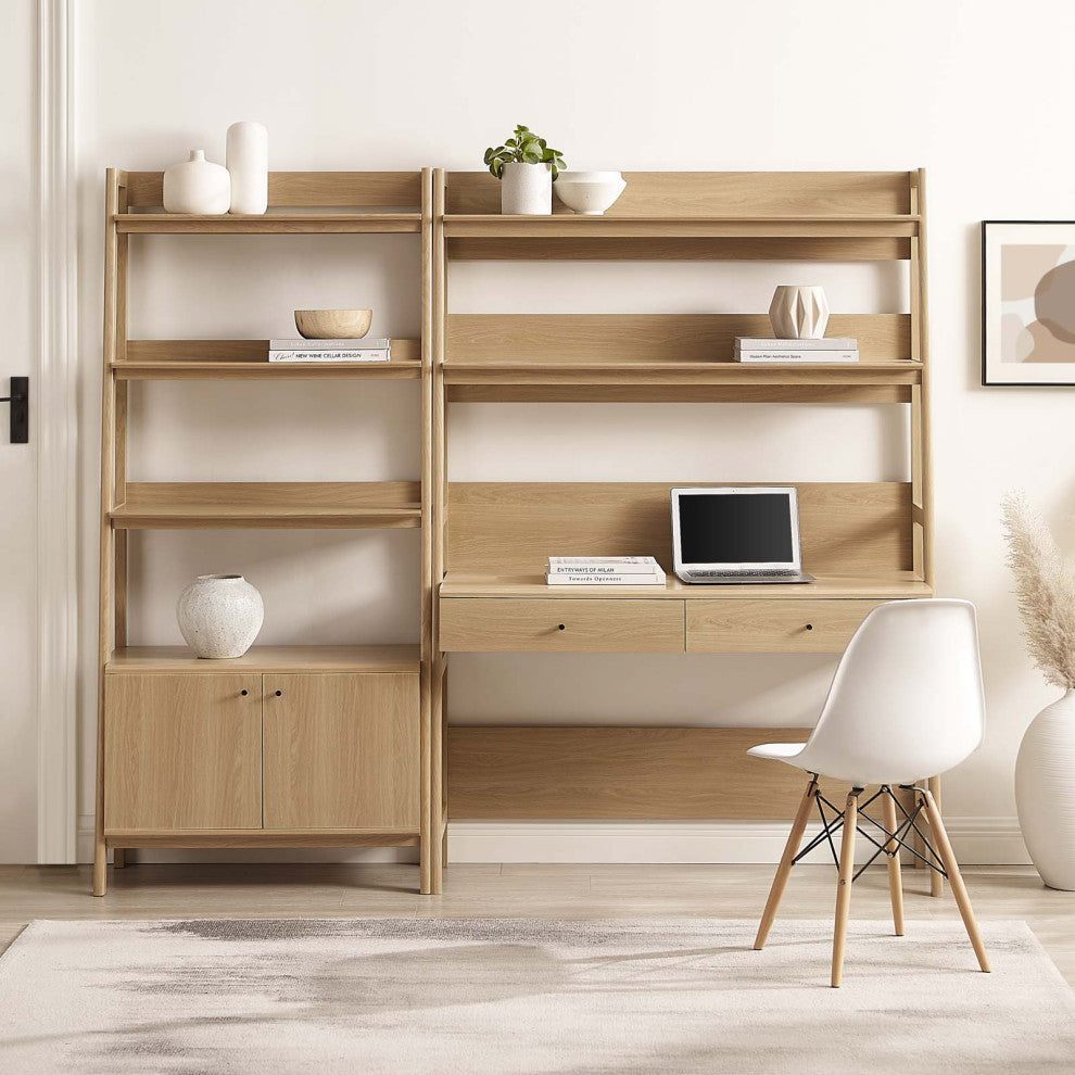 Bixby 2-Piece Wood Office Desk and Bookshelf, Oak