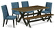 X677Fl121-6, 6-Piece Set Table and Jacobean Dining Bench and 4 Chairs, Black