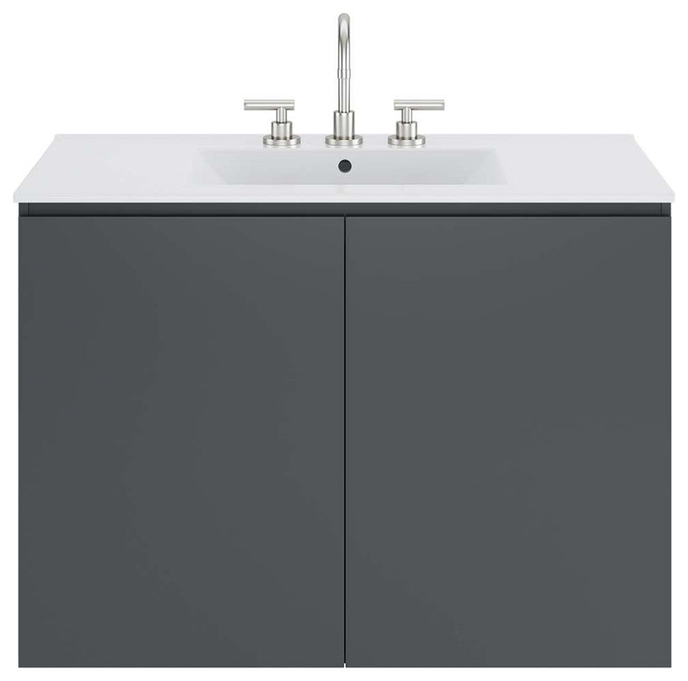 Sink Vanity Cabinet, Wall Mount, White Gray, Ceramic, Modern, Bathroom