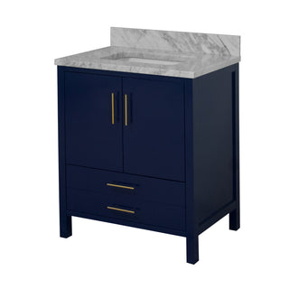 California 30" Bathroom Vanity, Royal Blue, Carrara Marble