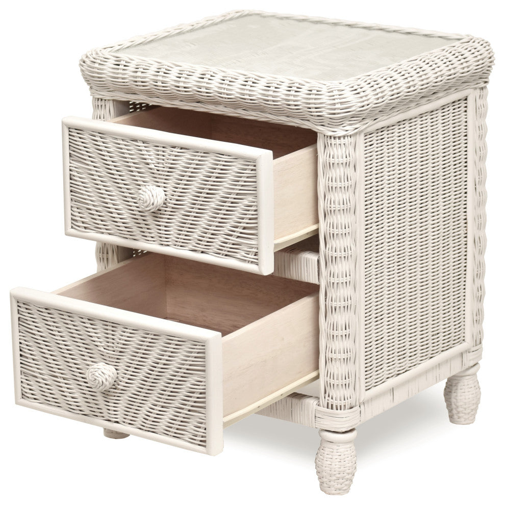 Santa Cruz 2-Drawer Nightstand With Glass Top, White