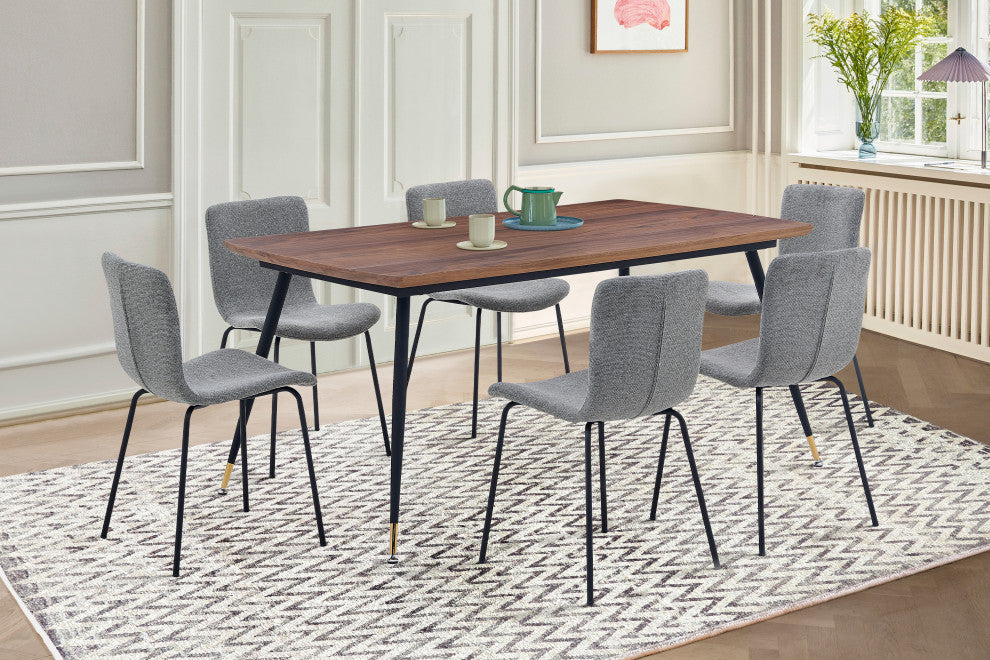 Messina and Gillian Light Gray Fabric 7-Piece Rectangular Dining Set