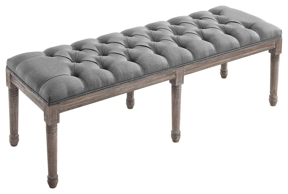 Province French Vintage Performance Velvet Bench, Light Gray