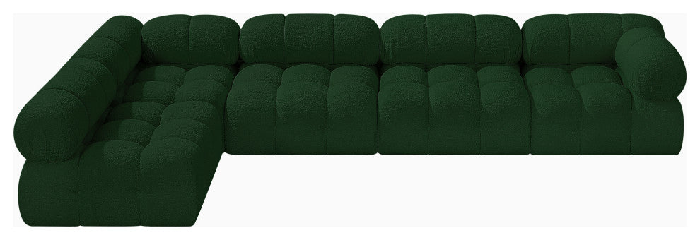 Ames Boucle Fabric L-Shaped Modular Sectional, Green, 5-Piece: 3 Armless Chair, 2 Corner Chair