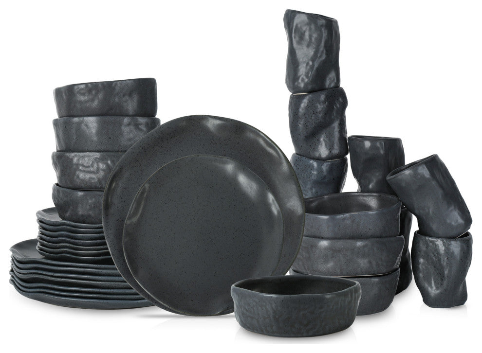 Stone by Mercer Project ATIK Stoneware 32 Piece Dinnerware Set, Black Speckled