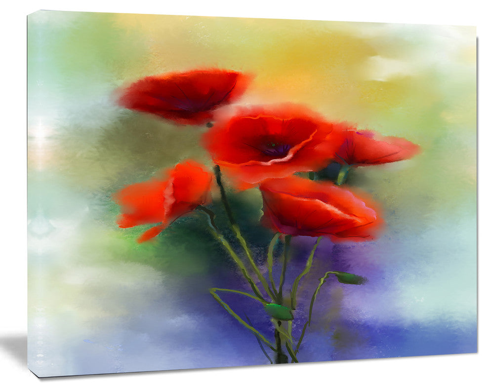 Watercolor Red Poppy Flowers Painting, Large Floral Canvas Art Print, 60"x28"