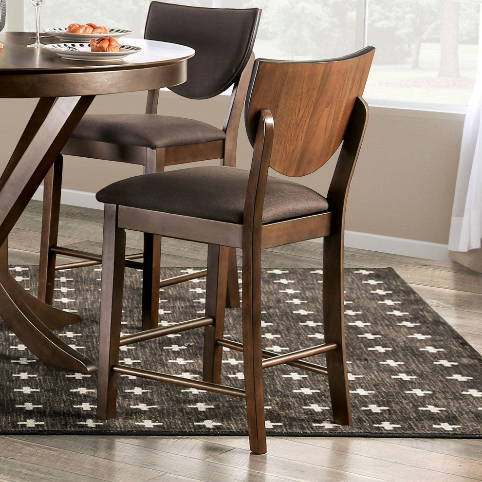 Set of 2 Fabric Counter Height Chair, Walnut And Dark Chocolate