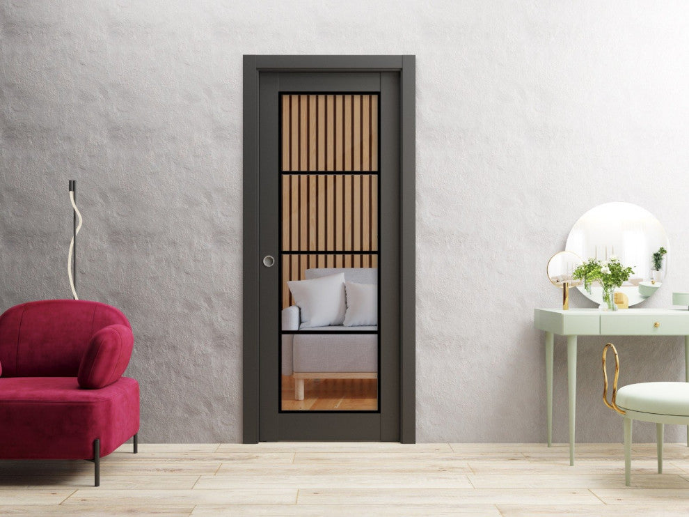 Slab Barn Door Panel 28x80 | Lucia 2466 Matte Black | Sturdy Finished