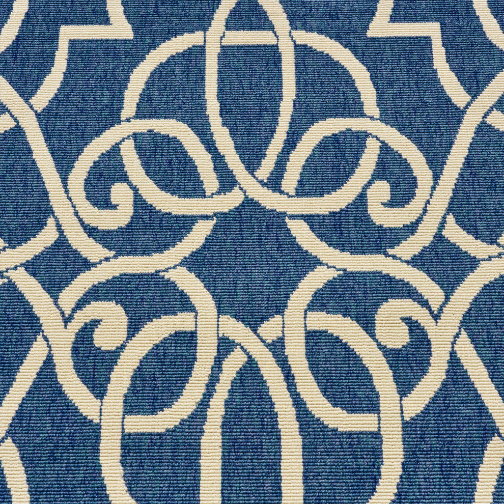 GDF Studio Alfonso Outdoor Geometric  Area Rug, Navy and Ivory, 5'x8'