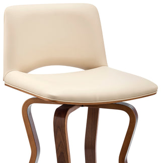 Gerty 30" Swivel Cream Faux Leather and Walnut Wood Bar Stool