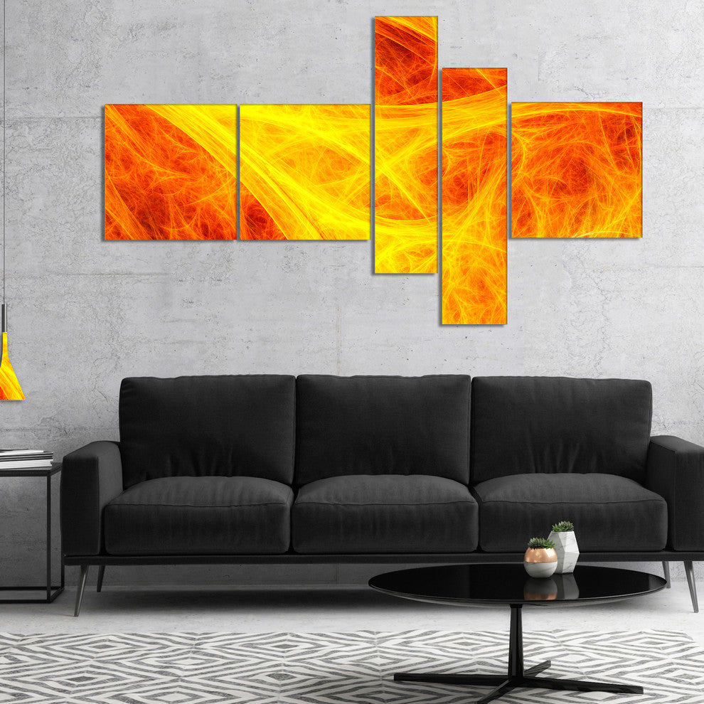 Orange Mystic Psychedelic Texture, Abstract Art on Canvas, 60"x32", 5 panels