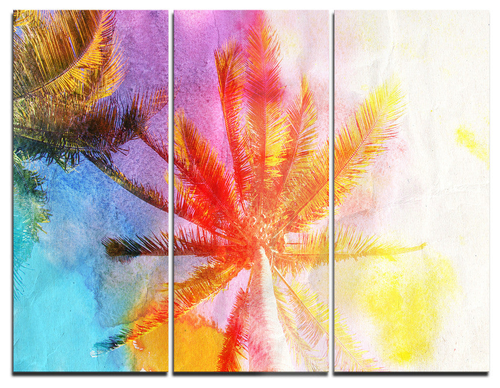 "Reflective Retro Palm Trees" Painting Metal Wall Art, 3 Panels, 36"x28"