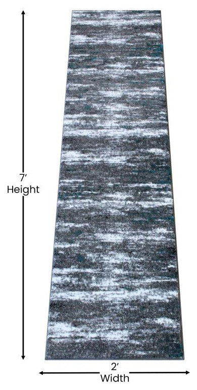 Marian Collection Distressed Olefin Area Rug with Jute Backing, Turquoise, 2' X 7'