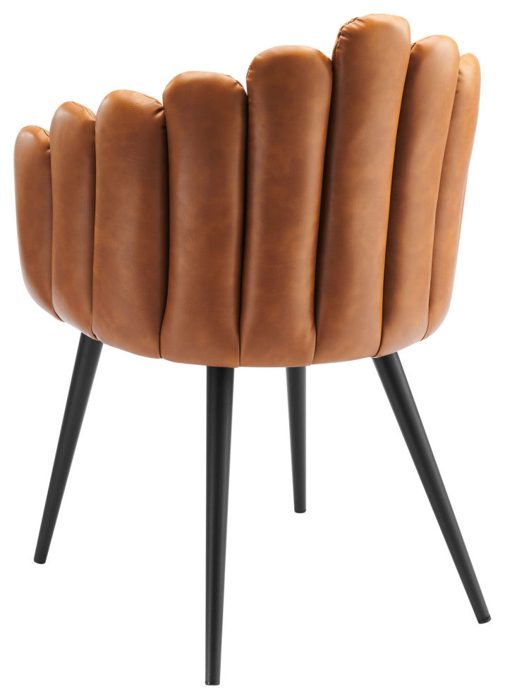 Dining Chair, Set of 2, Tan Black, Vegan Leather, Modern, Bistro Hospitality