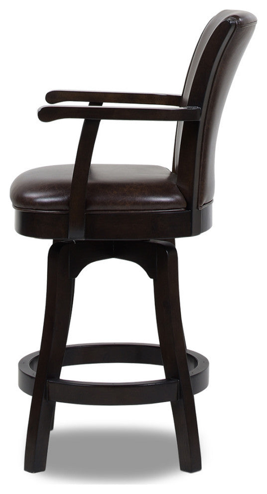 Williams Swivel Bar and Counter Stool With Armrests, Vintage Brown Faux Leather, Counter Height