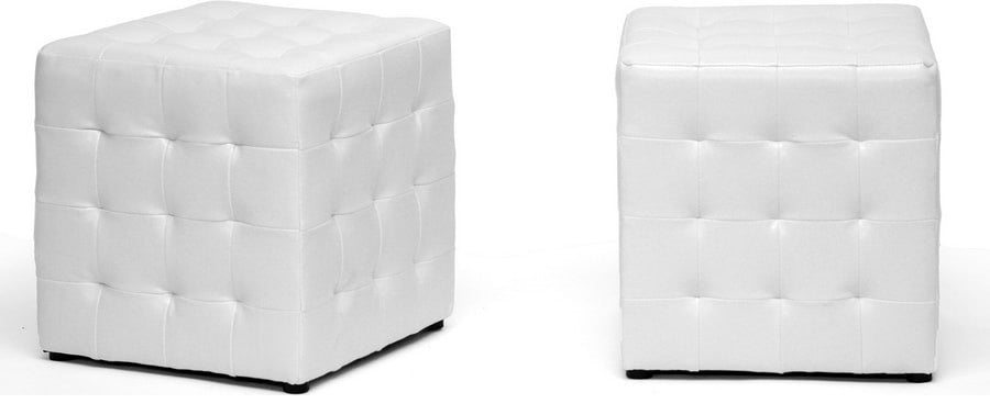 Baxton Studio Siskal White Modern Cube Ottoman, Set of 2
