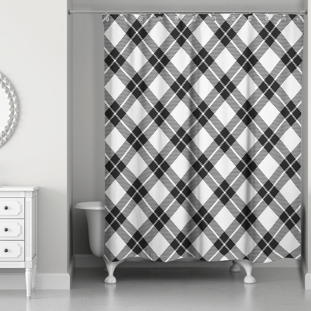 Black and White Diamond Plaid 71x74 Shower Curtain