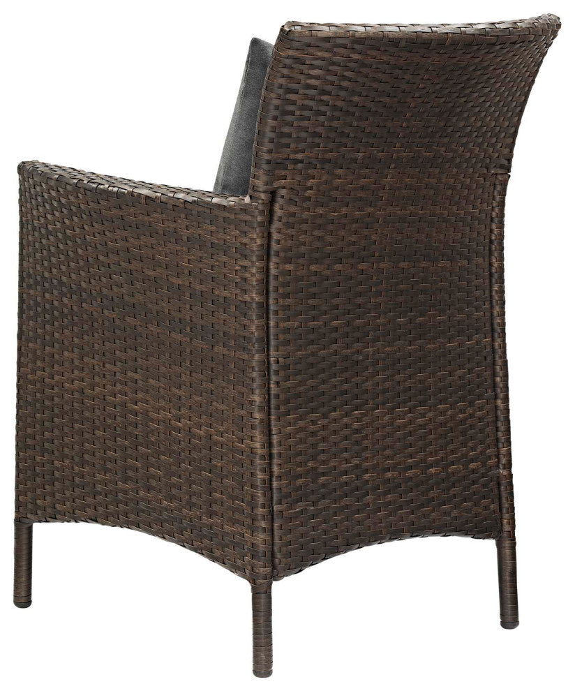 Side Dining Chair and Table Set, Rattan, Wicker, Brown Gray, Outdoor
