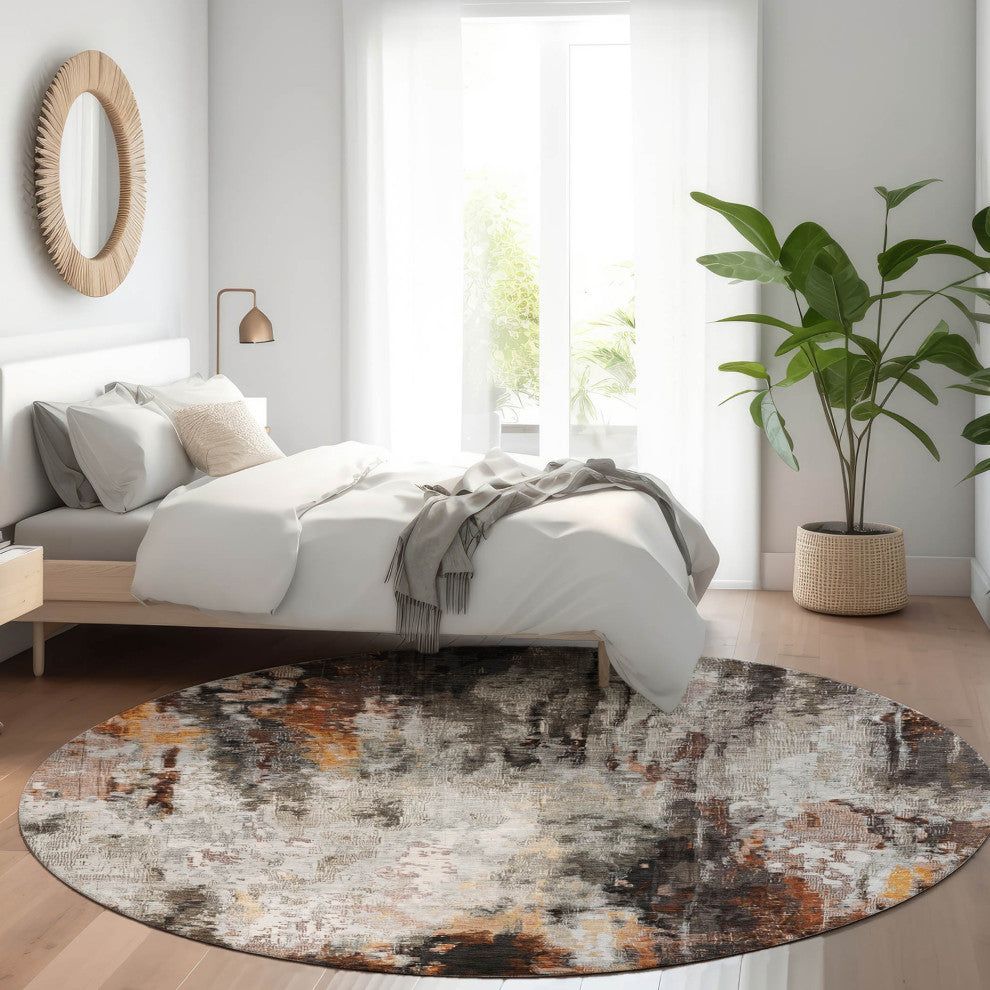 Machine Washable Indoor/Outdoor Chantille ACN1640 Gray 8' x 8' Round Rug