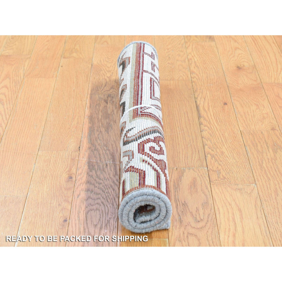 Ivory, Khotan Design, Hand Knotted Pure Wool, Mat Square Rug, 2'0"x2'2"
