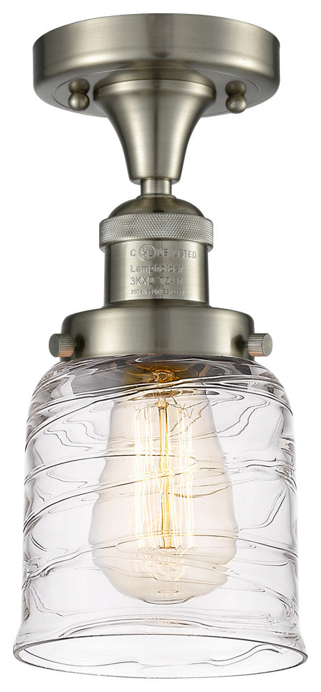 Small Bell 1 Light Semi-Flush Mount, Brushed Satin Nickel, Deco Swirl