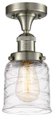 Small Bell 1 Light Semi-Flush Mount, Brushed Satin Nickel, Deco Swirl