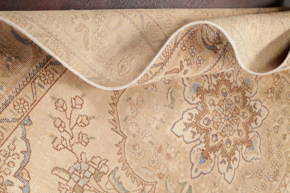 Consigned, Vintage-Style Faded Handmade Oriental Persian Area Rug, Beige, 6x10