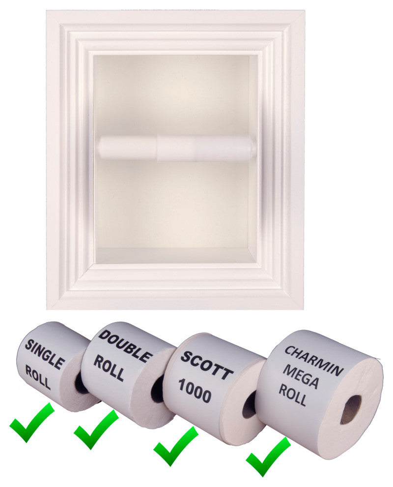 Tampa Recessed Solid Wood Toilet Paper Holder 7 x 8.5, White Enamel