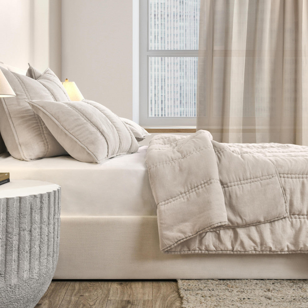 Rowen Sustainable Fabric Quilt by Kosas Home, Beige, Queen