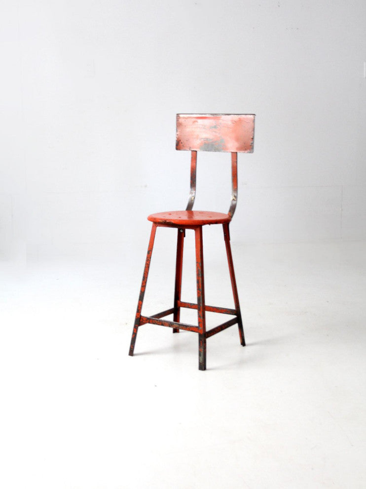 Consigned, Vintage Orange Industrial Stool