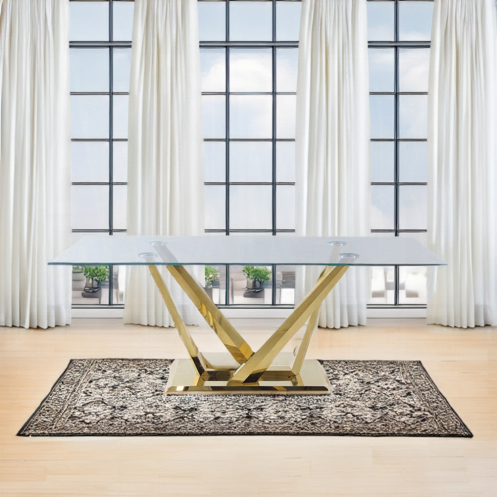 ACME Barnard Dining Table, Clear Glass and Mirrored Gold