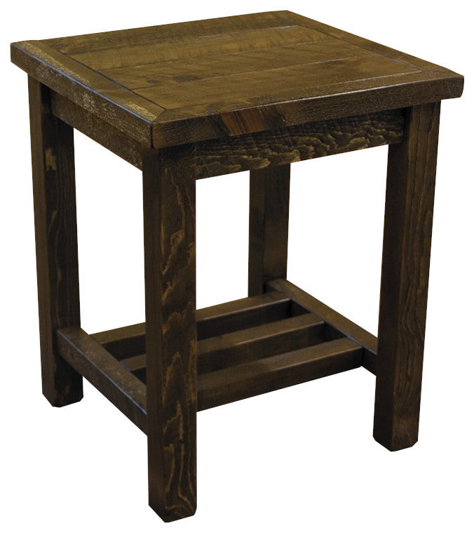 Rustic Barn Wood Style Timber Peg Open End Table, Driftwood