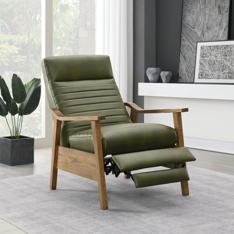 Arthur Wood Arm Push Back Recliner - Fern Green