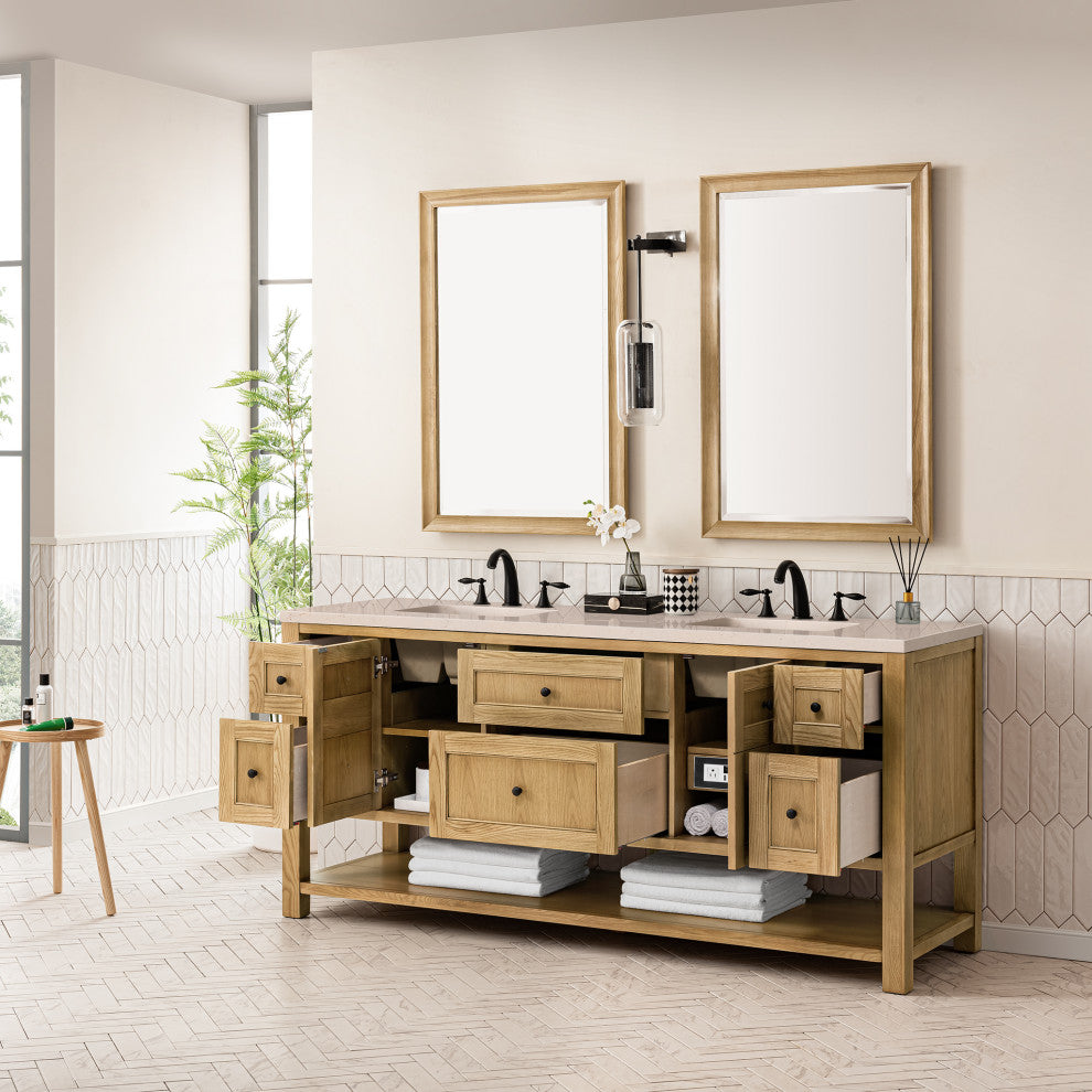 Breckenridge 72" Double Vanity, Light Natural Oak, 3CM Eternal Marfil Top