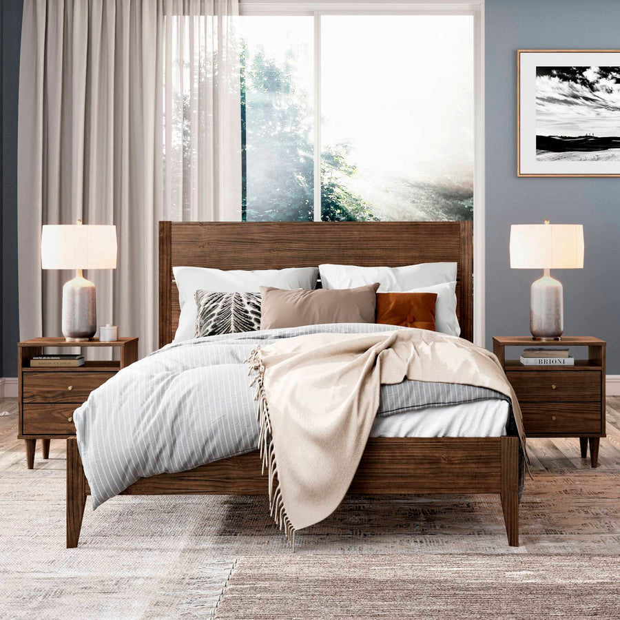 Grain Wood Furniture Mid Century Solid Wood Platform Bed, Brushed Walnut, Full