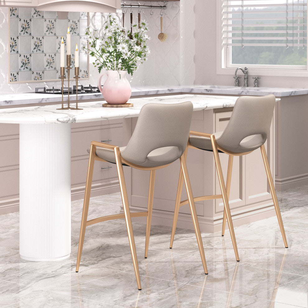 Desi Counter Stool, Set of 2 Beige/Gold