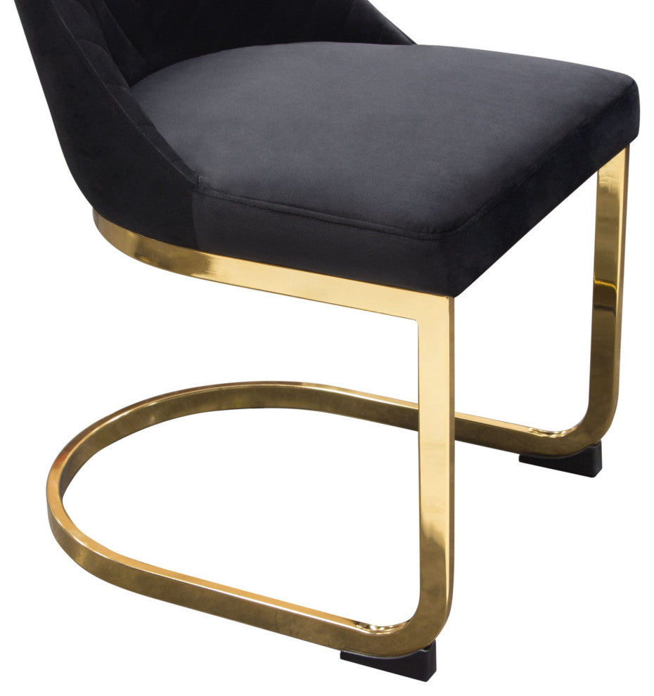 Vogue 2 Dining Chairs With Gold Metal Base, Black Velvet