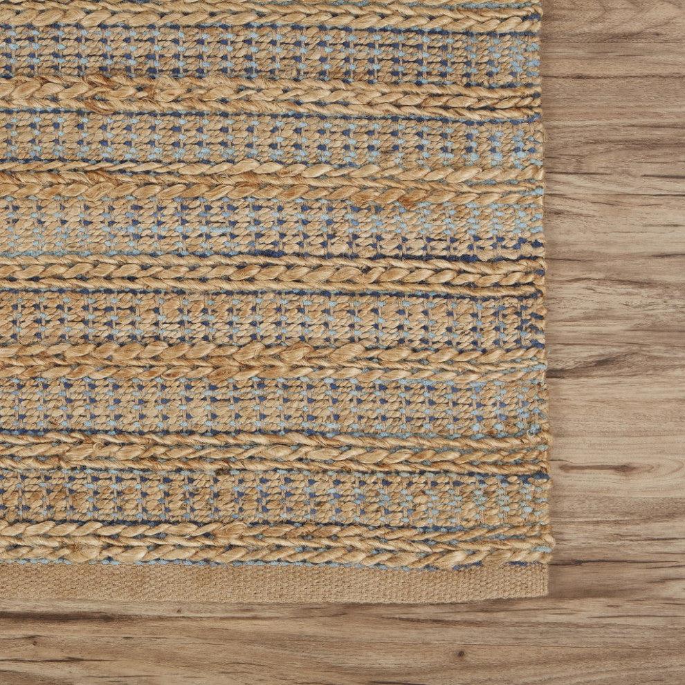 8" x 10" Tan and Navy Braided Jute Area Rug