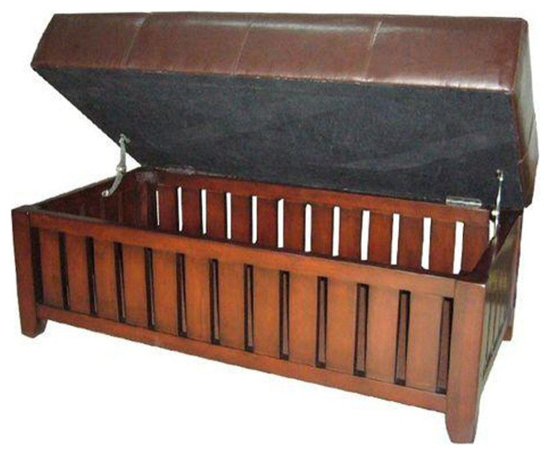 Brown Leather Storage Bench