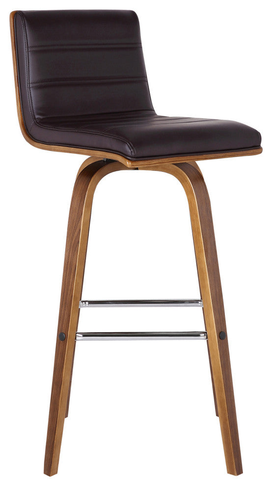 26" Brown Solid Wood Swivel Low Back Counter Height Bar Chair