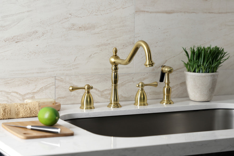 Kingston Brass KB1797BLBS Widespread Kitchen Faucet, Brass Sprayer